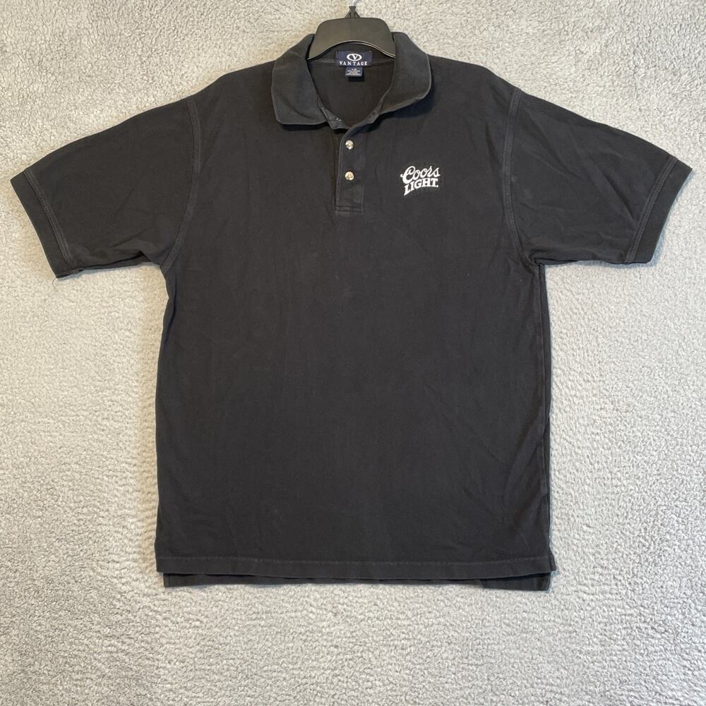Vintage Vantage Black Coors Light Men’s Polo Shirt Size Large